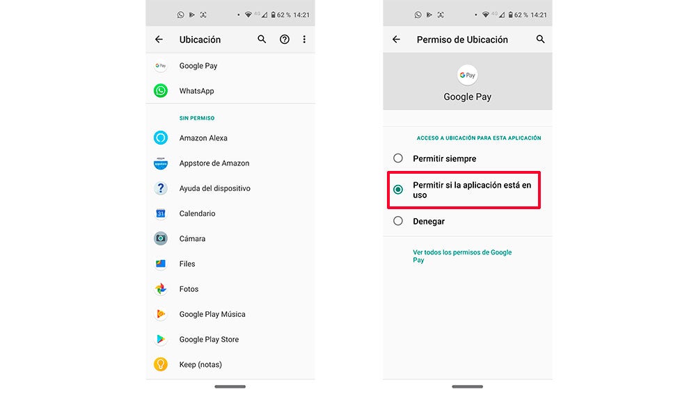 Seleccionando la ubicación de las apps