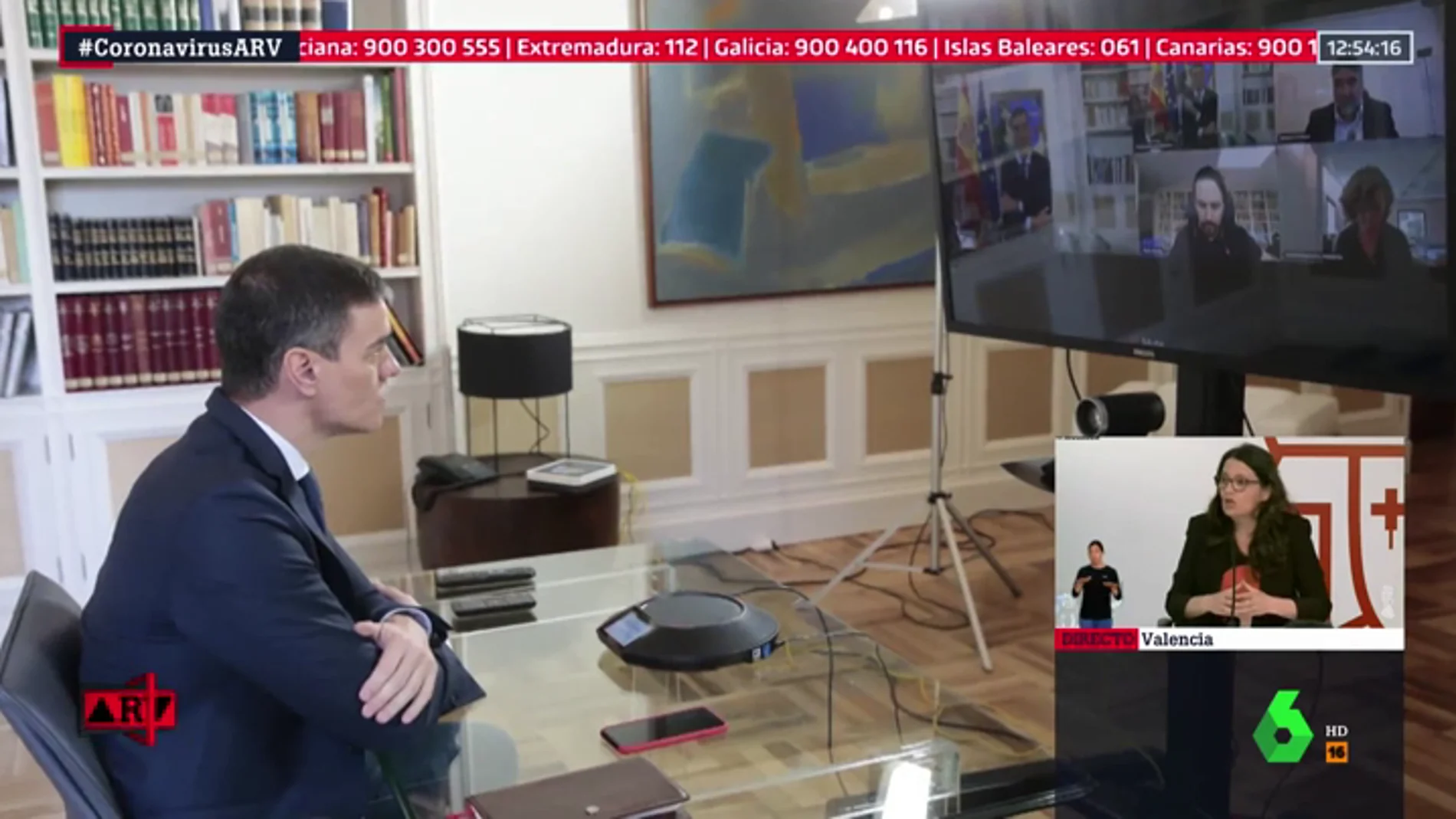La imagen institucional de la crisis por coronavirus: reunión por videoconferencia entre Sánchez y sus ministros