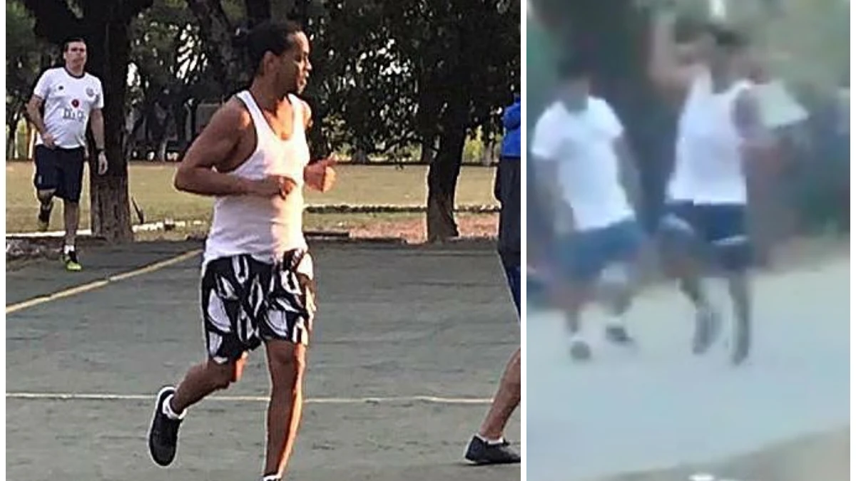 Ronaldinho, jugando un partido en la cárcel