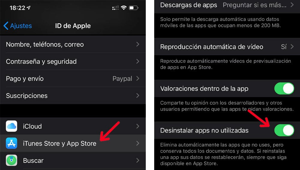 Desinstalación de 'apps' no utilizadas