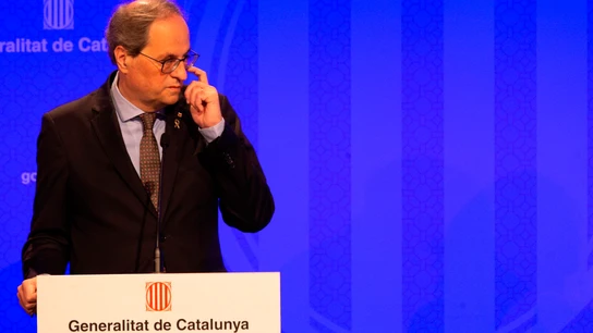 Quim Torra, durante una comparecencia Comparaixença del president Quim Torra, i els consellers de Salut i Interior