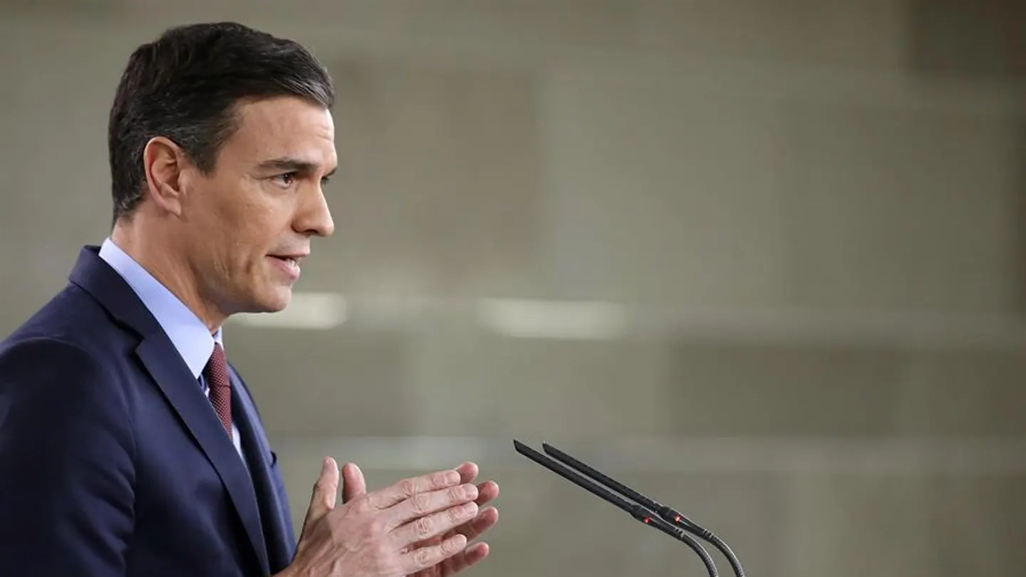 Pedro Sánchez, durante su comparecencia en la Moncloa Pedro Sánchez, durante su comparecencia en la Moncloa