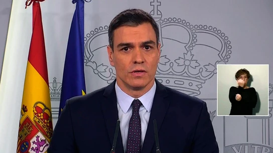 Pedro Sánchez, durante la comparecencia Pedro Sánchez, durante la comparecencia