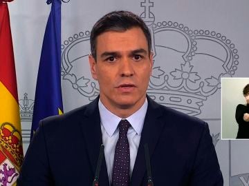 Pedro Sánchez, durante la comparecencia Pedro Sánchez, durante la comparecencia