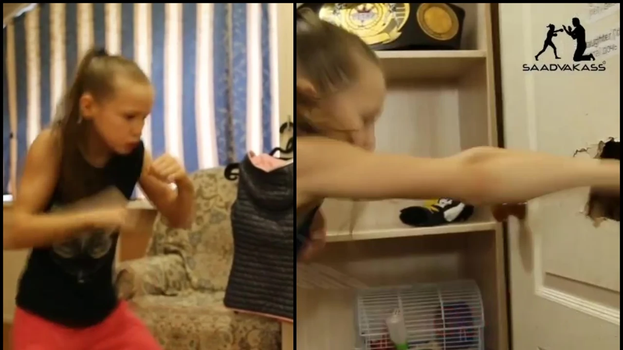 Evnika Saadvakass, la niña boxeadora, destroza la puerta de su casa a puñetazo limpio en su cuarentena 