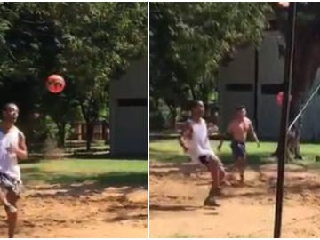 Ronaldinho, en un partido de futvoley Ronaldinho, en un partido de futvoley