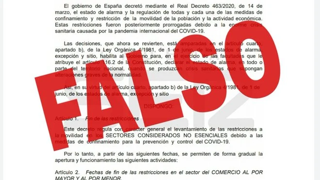 Los bulos del coronavirus: no se ha publicado un BOE con fechas del fin del confinamiento