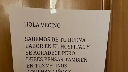 La nota de un vecino a un sanitario en Alcázar de San Juan La nota de un vecino a un sanitario en Alcázar de San Juan