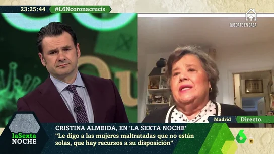 Cristina Almeida: "Lo que peor llevo es el número de fallecidos y que tengan que irse solos" Cristina Almeida: "Lo que peor llevo es el número de fallecidos y que tengan que irse solos"