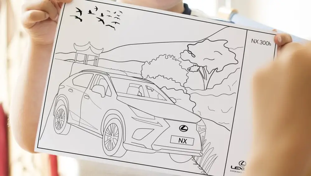 Dibujos para colorear de la gama híbrida Lexus de la plataforma ‘Desde casa, seguimos contigo’.