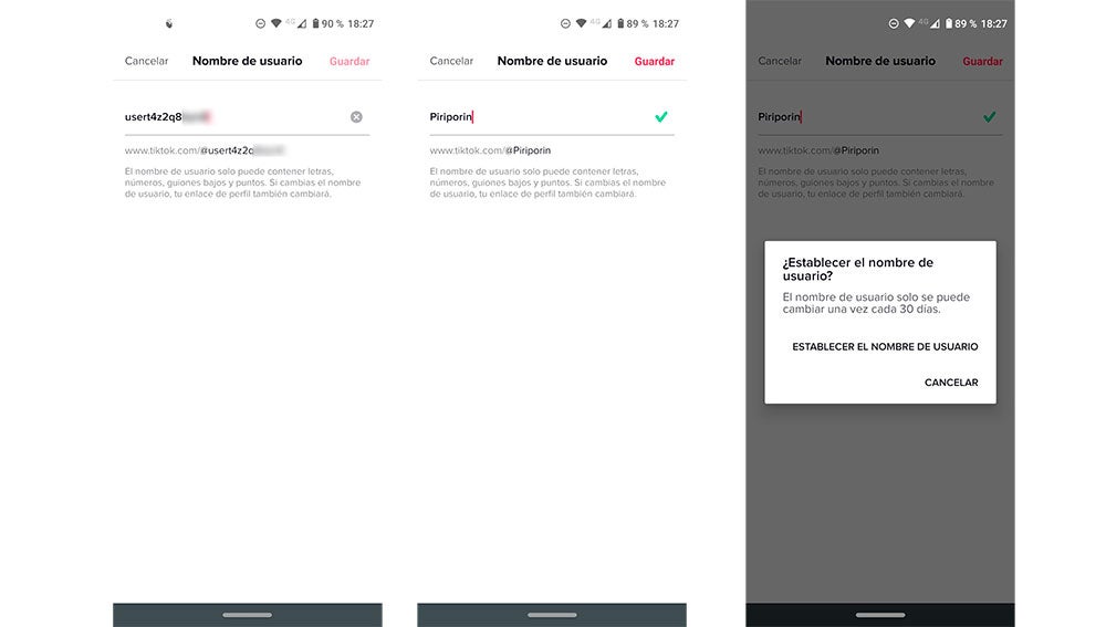 Cambiando el nombre de usuario