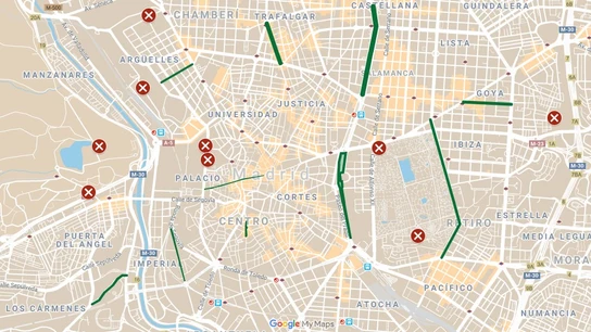 Mapa de los parques abiertos y calles peatonalizadas en Madrid Mapa de los parques abiertos y calles peatonalizadas en Madrid