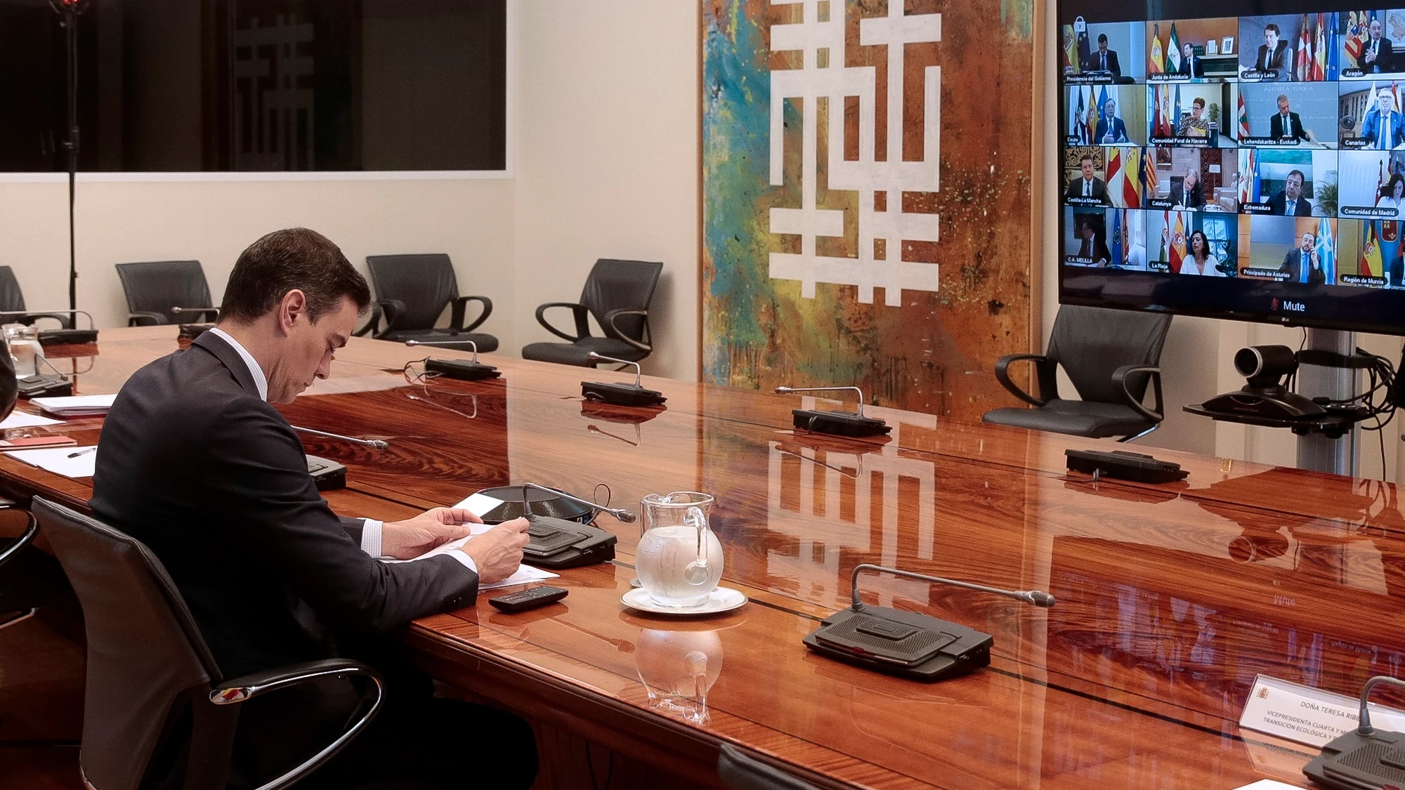 Pedro Sánchez, durante la conferencia con los presidentes autonómicos