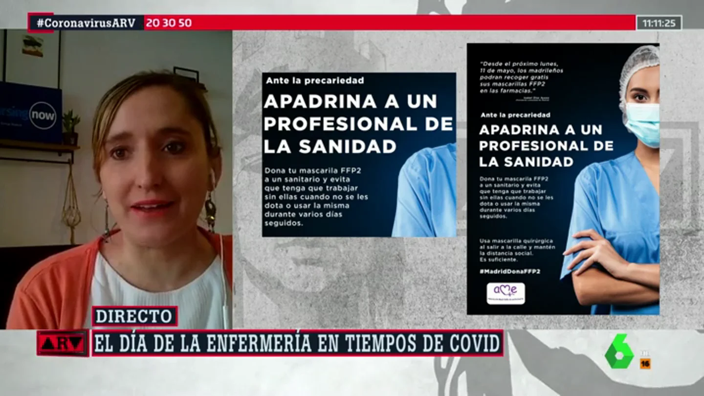 El reproche de la enfermería madrileña a Ayuso: "Hay falta de material y sigue sin entenderlo" El reproche de la enfermería madrileña a Ayuso: "Hay falta de material y sigue sin entenderlo"