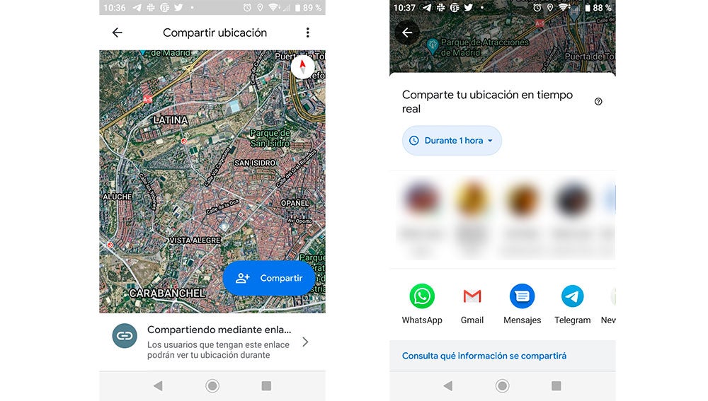 Nuevo menú para compartir la ubicación de Google Maps