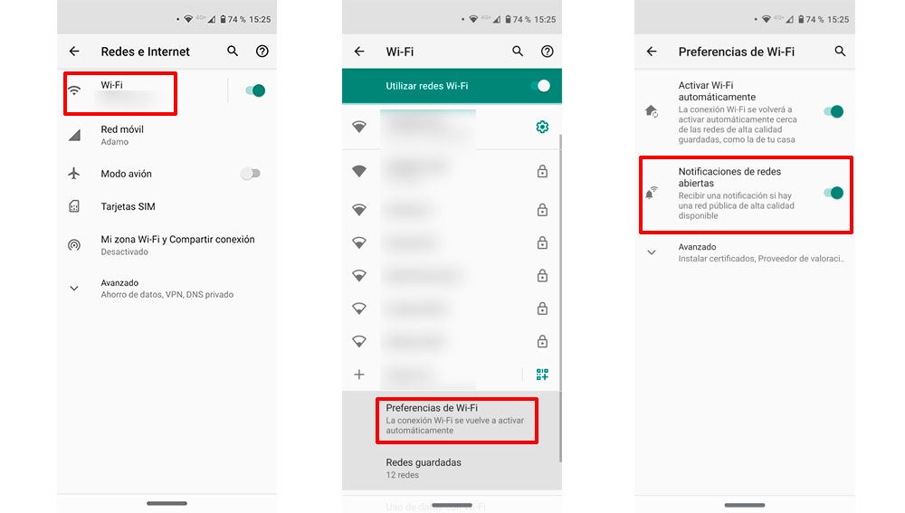 Notificaciones de redes abiertas