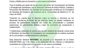 Informa de Sanidad sobre la Comunidad de Madrid