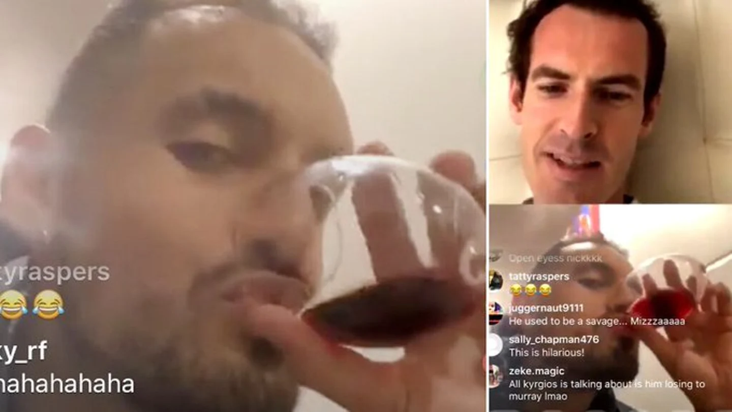 Nick Kyrgios, con una copa de vino Nick Kyrgios, con una copa de vino
