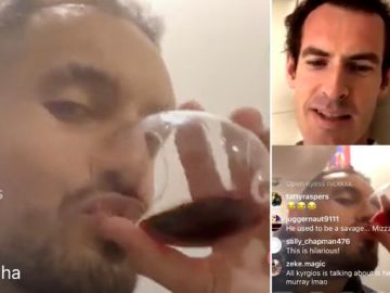 Nick Kyrgios, con una copa de vino Nick Kyrgios, con una copa de vino