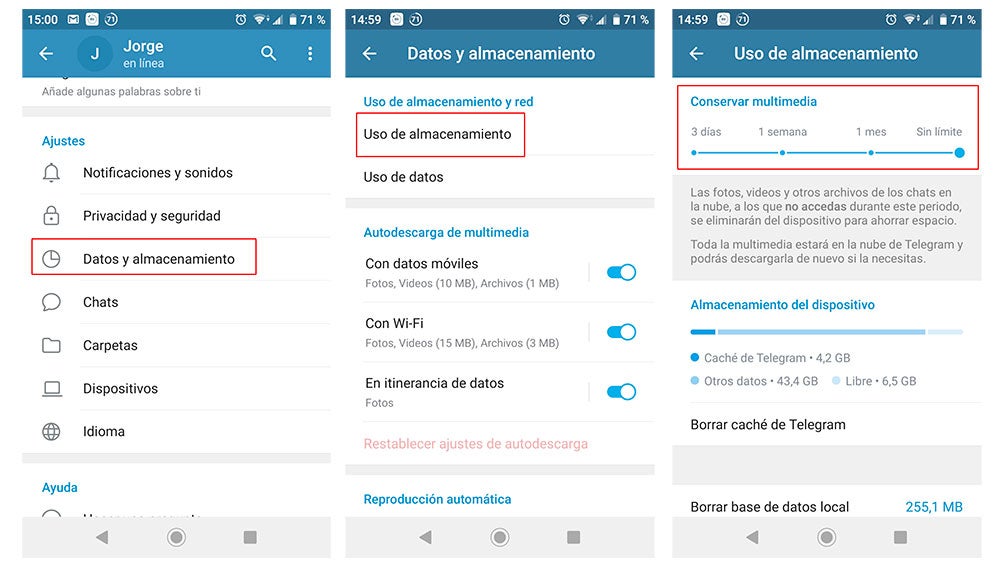 Seleccionando esta opción en Telegram