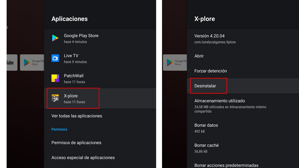 Desinstalando en Android TV