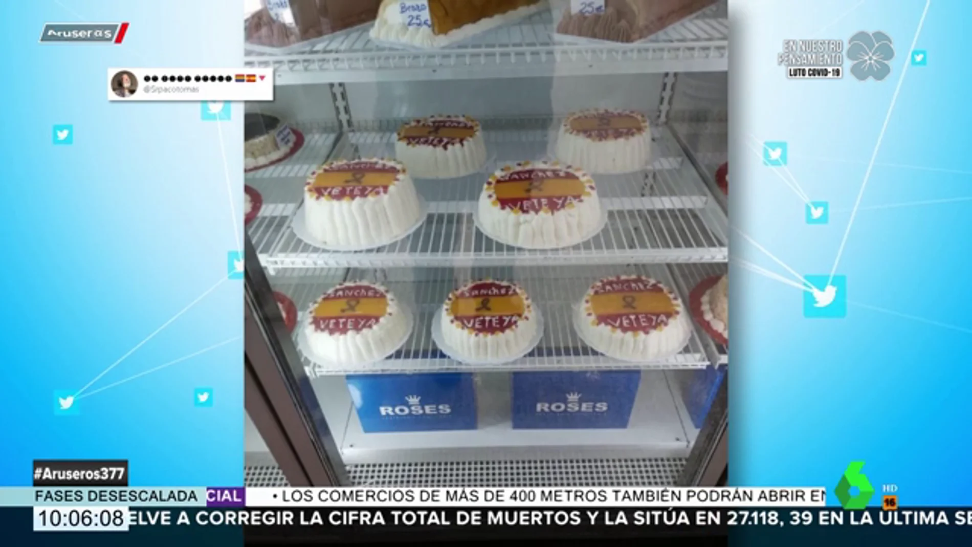 Lluvia de críticas a una pastelería por sus tartas glaseadas con la bandera de España y un: 'Sánchez vete ya'