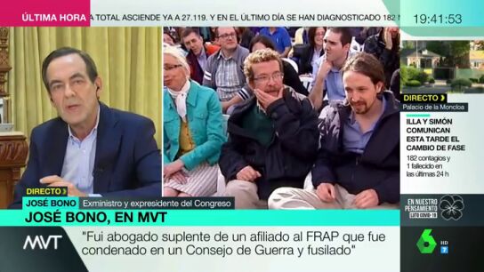 Jos&eacute; Bono defiende al padre de Iglesias tras haber sido su abogado en 1973: "No recuerdo que aquel joven detenido fuera un terrorista"