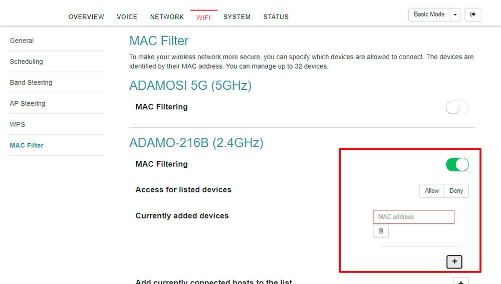 Desde aquí añadimos las direcciones MAC