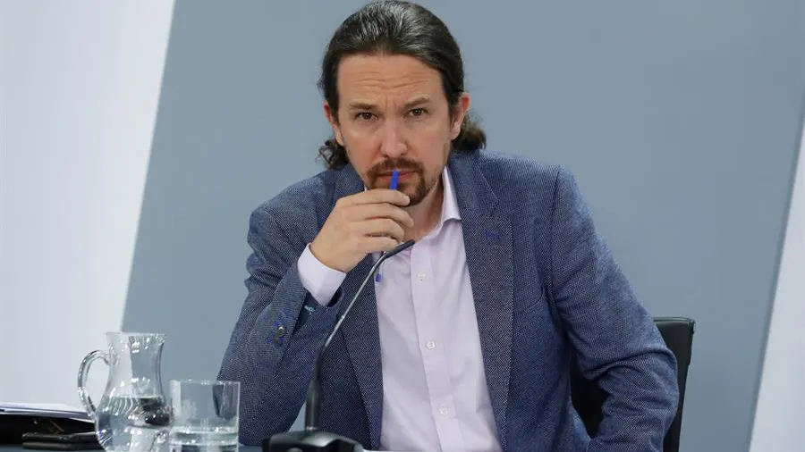 El vicepresidente tercero del Gobierno, Pablo Iglesias, durante la rueda de prensa