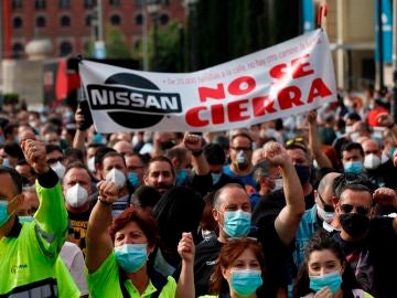 Trabajadores de Nissan se movilizan en Barcelona.
