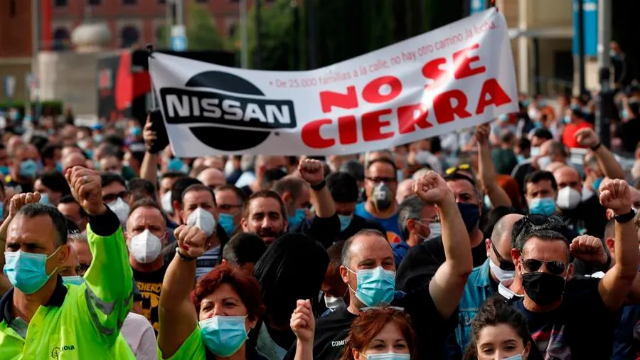 Trabajadores de Nissan se movilizan en Barcelona.