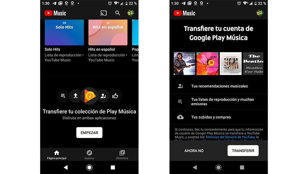 Herramienta de YouTube Music para transferir a Google Play Music