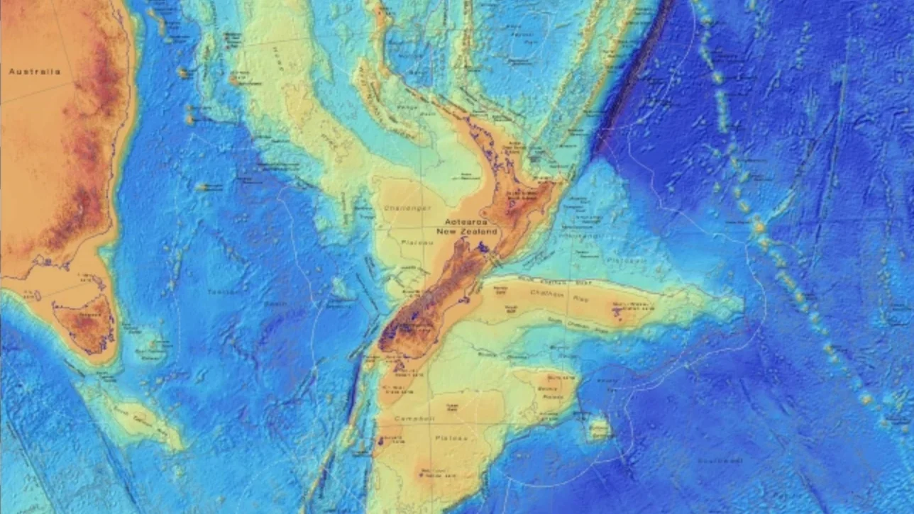 Mapa batimétrico de Zelandia, el llamado 'octavo continente' Mapa batimétrico de Zelandia, el llamado 'octavo continente'