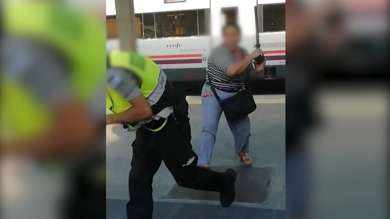 Una mujer agrede a un agente de seguridad con su propia porra