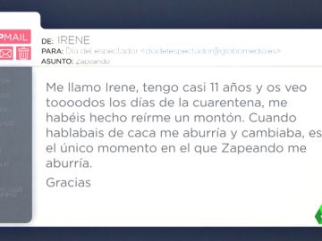 El tierno mensaje de una niña de 11 años a Zapeando: "Me hacéis reír, pero cuando habláis de caca me aburro y cambio" El tierno mensaje de una niña de 11 años a Zapeando: "Me hacéis reír, pero cuando habláis de caca me aburro y cambio"