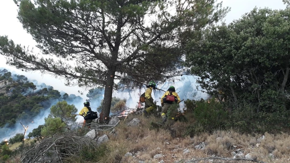 Un operativo de bomberos trabaja en las labores de extinción del incendio