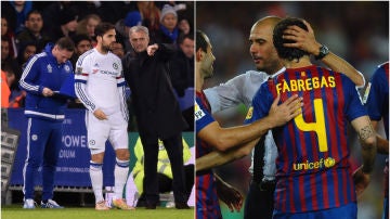 Cesc Fábregas, junto a José Mourinho y a Pep Guardiola