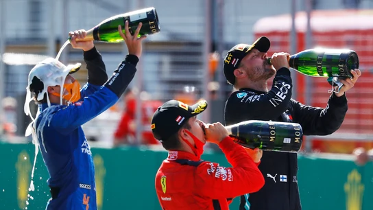 Lando Norris, Charles Leclerc y Valtteri Bottas Lando Norris, Charles Leclerc y Valtteri Bottas