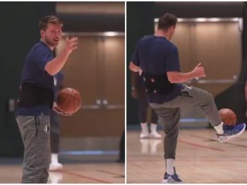 Luka Doncic, canastón con el pie Luka Doncic, canastón con el pie