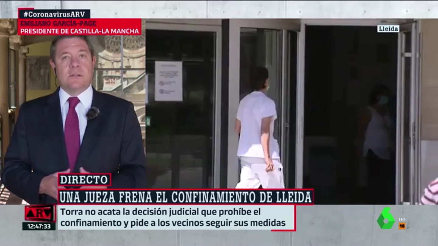 El presidente de Castilla-La Macha, Emiliano García-Page. García-Page, sobre la decisión de Torra: "Ordenar un confinamiento supera mis facultades como presidente"