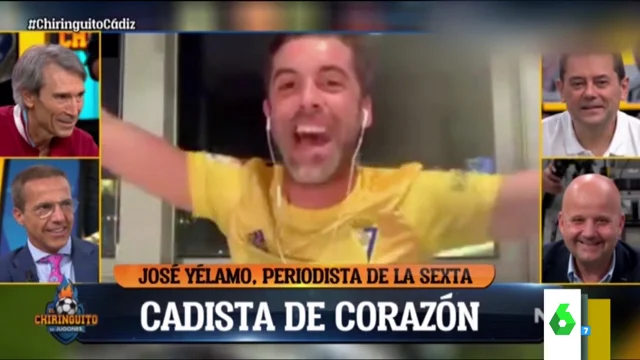 La euforia de José Yélamo al celebrar el ascenso del Cádiz: cantando y con una copa de champán