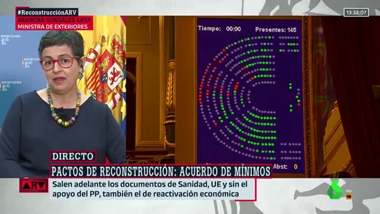 La ministra de Asuntos Exteriores, Unión Europea y Cooperación, Arancha González Laya González Laya lamenta que se ha perdido una oportunidad hoy en el Congreso y llama a repetir el acuerdo europeo con los presupuestos
