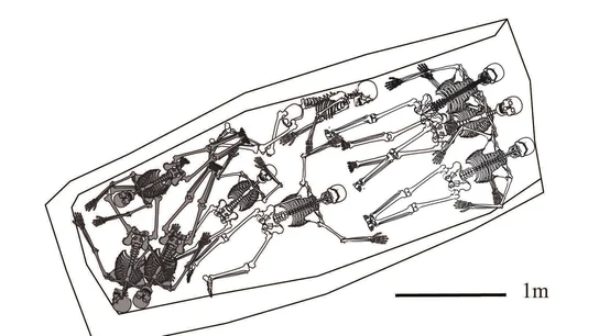Dibujo de la disposición de una de las fosas en Los Arenales Dibujo de la disposición de una de las fosas en Los Arenales