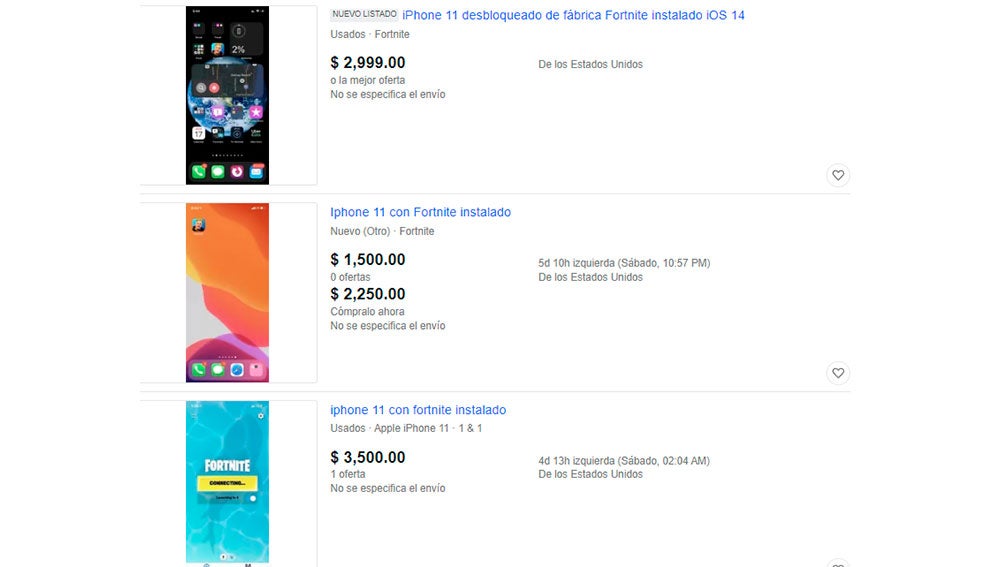 iPhone con Fortnite actualmente en ebay
