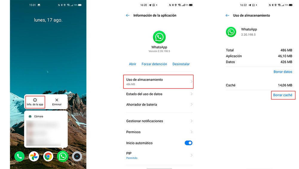 Borrando caché en WhatsApp