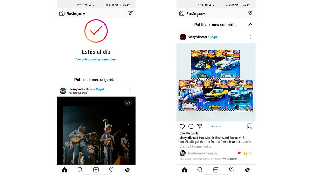La sugerencias bajo el mensaje de "estás al día"