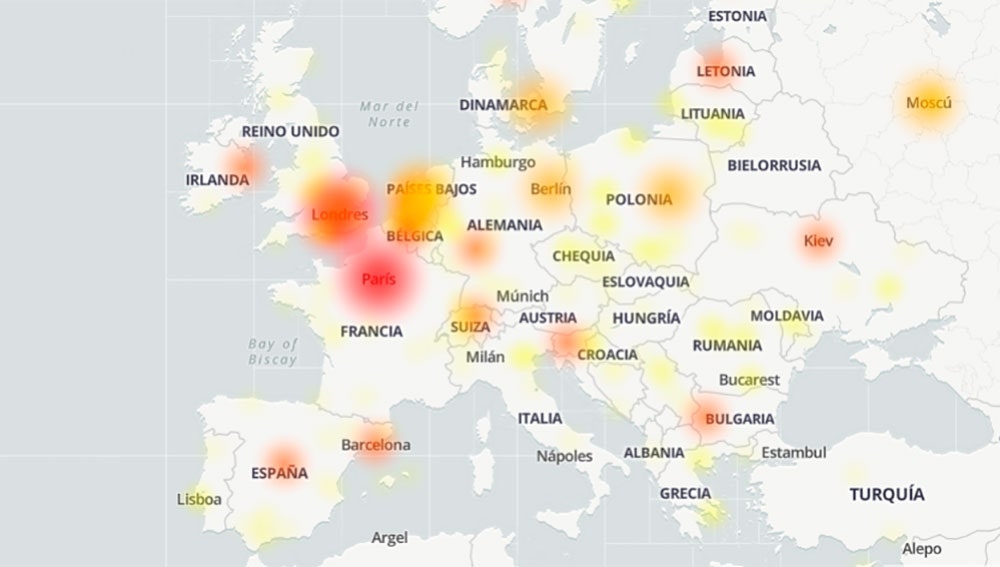 Mapa de fallos de Gmail a las 10h