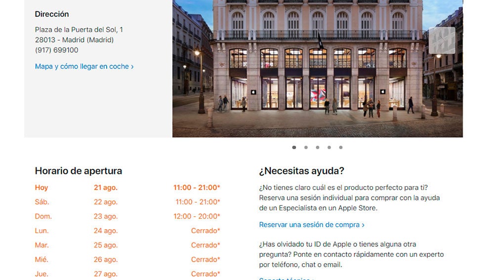 Horarios apertura de la tienda de Sol
