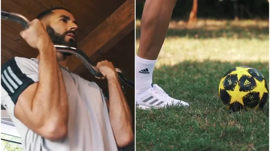 Karim Benzema se entrena con un balón de la Juventus Karim Benzema se entrena con un balón de la Juventus