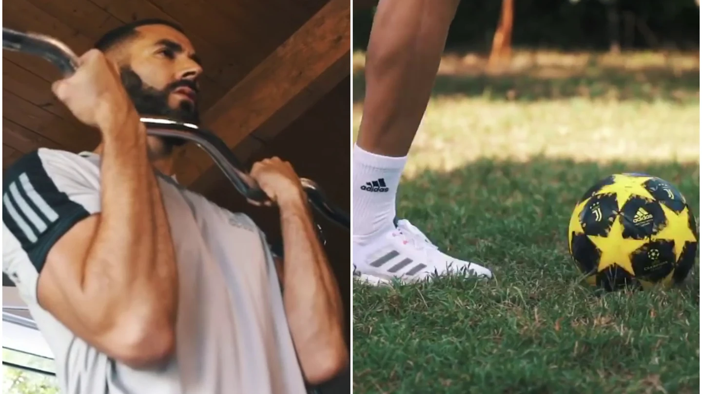 Karim Benzema se entrena con un balón de la Juventus Karim Benzema se entrena con un balón de la Juventus
